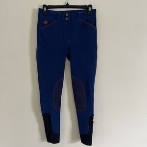 Piper By Smartpak Wellesley Piped Knee-Patch Breech, Navy/Orange- Size 14